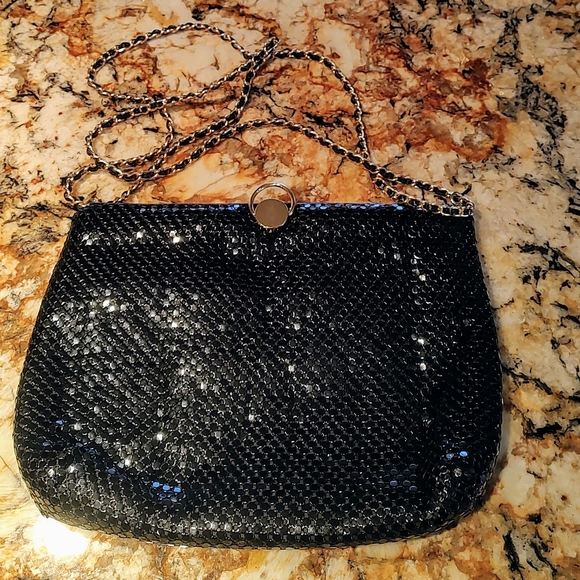 Sparkly black chainmail bag with gold tone hardware. Pre-owned. - Picture 11 of 13